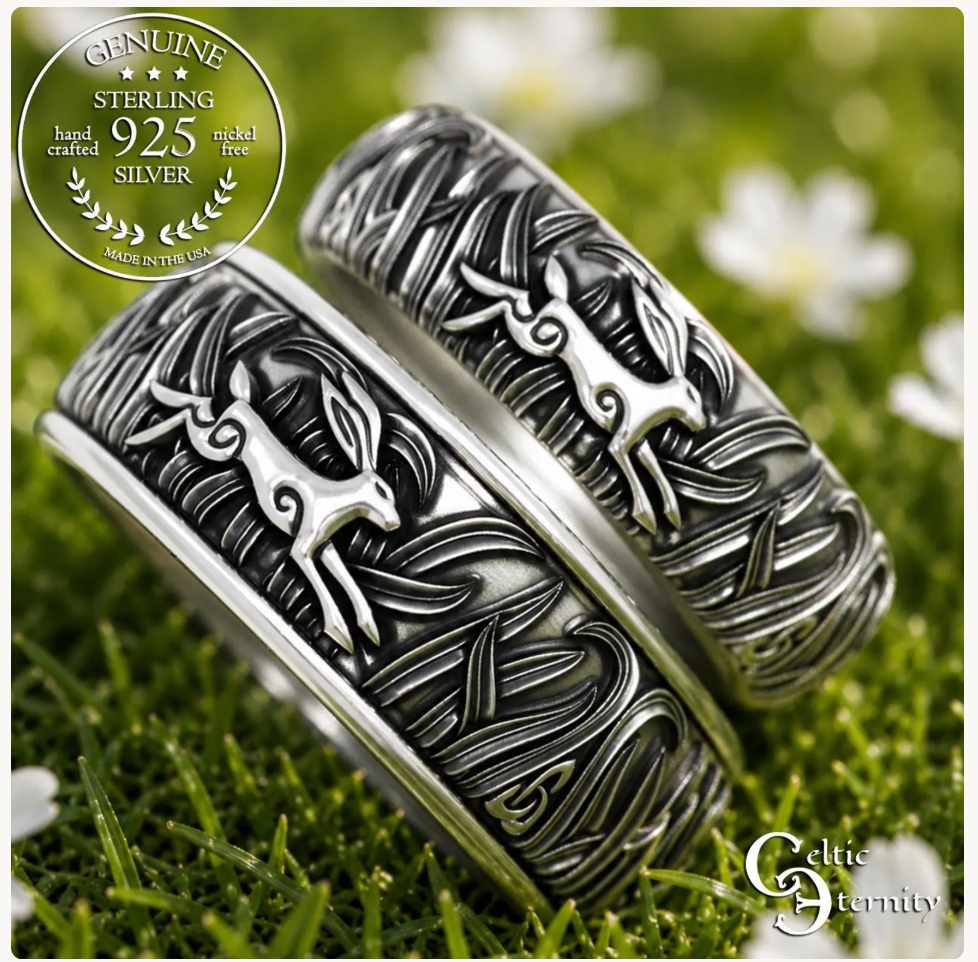 Matching Sterling Silver Rabbits His & Hers Wedding Band Set, 1905 1906