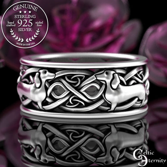 Men's Sterling Silver Dachshund Wedding Band, 3013