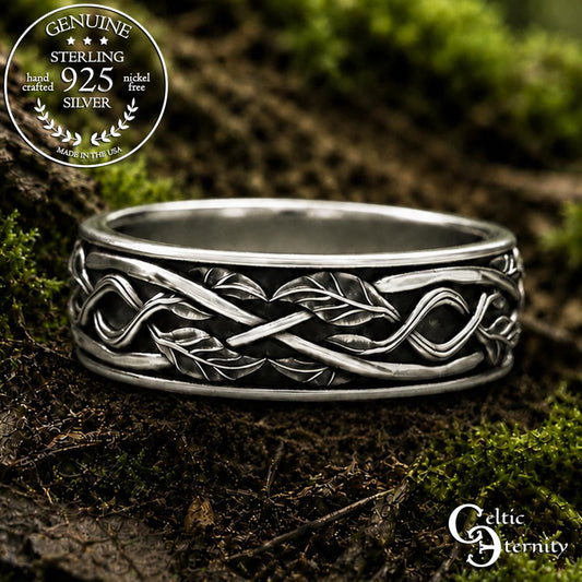 Men's Sterling Silver Celtic Forest Wedding Band, 2051