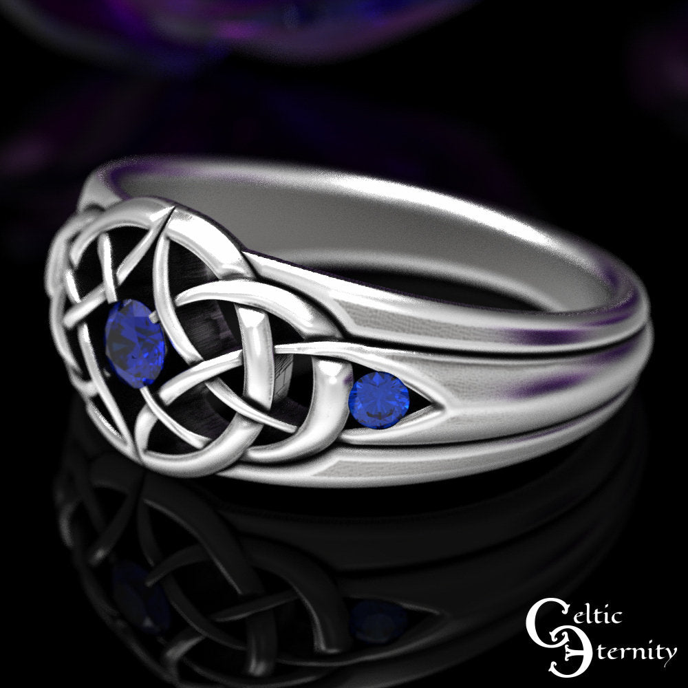 Celtic Knotwork Statement Ring with Sapphire & Sterling Silver, 1601