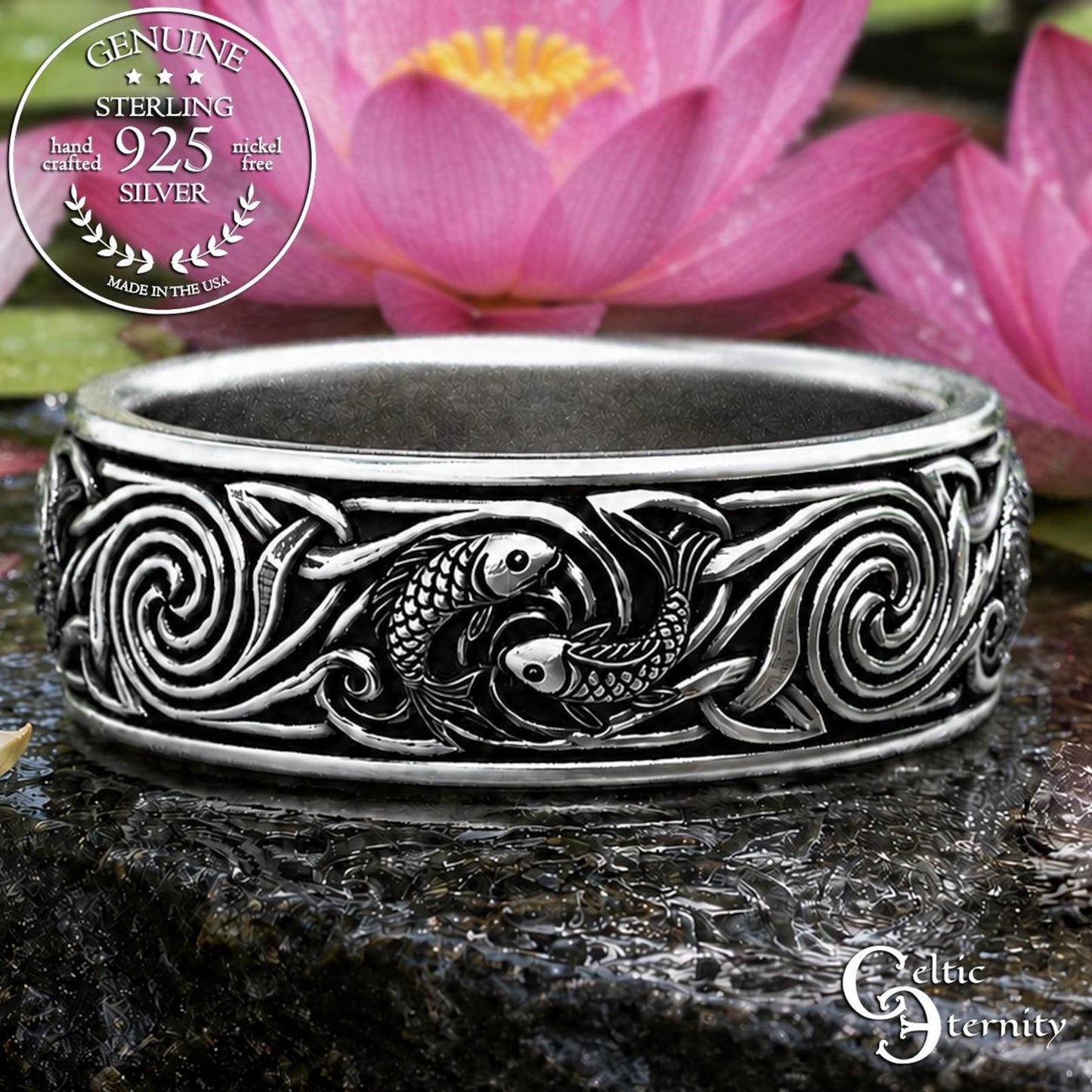 Men's Sterling Koi Fish Wedding Band, 2102