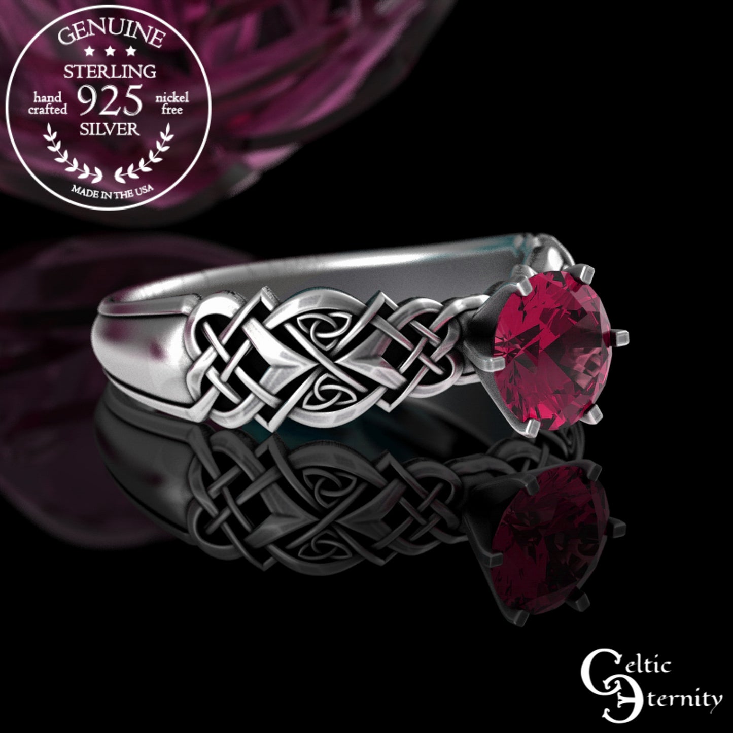 Sterling Celtic Woven Heart Engagement Ring - Alexandrite Solitaire, 4017