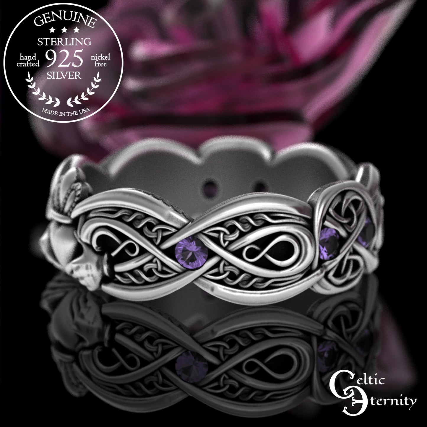Sterling Woman's Infinity Heart Claddagh Wedding Band with Emeralds, 3239
