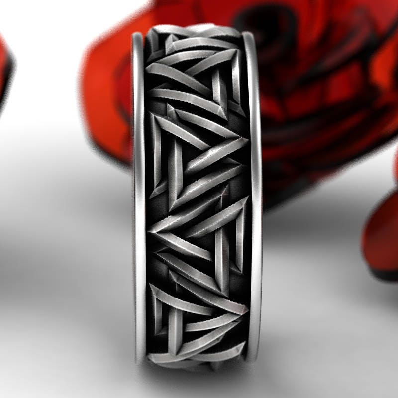 Silver Viking Valknut Knot Ring, Triangle Wedding Ring, Tribal Jewelry, Norse Ring, Silver Odin Ring, Mens Viking Celtic Rune Ring, 1186