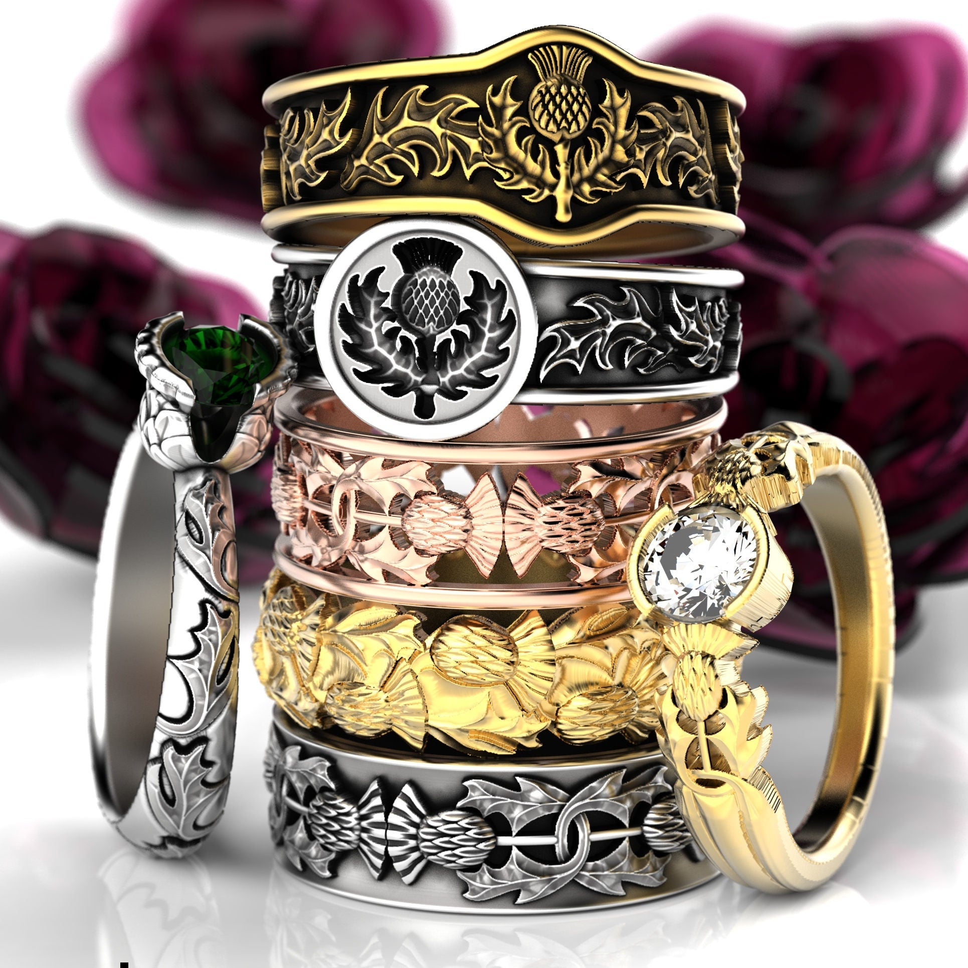 Sterling Silver Thistle Wedding Ring, Womens Thistle Wedding Ring, Scottish Thistle Ring, Sterling Celtic Thistle Ring, Silver Thistle, 1771