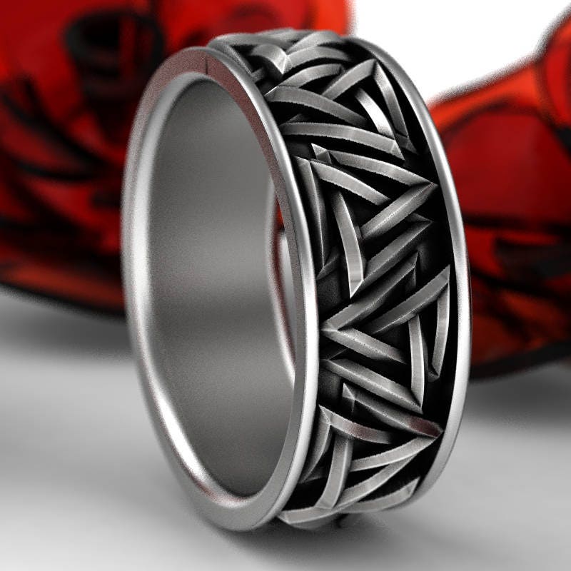 Silver Viking Valknut Knot Ring, Triangle Wedding Ring, Tribal Jewelry, Norse Ring, Silver Odin Ring, Mens Viking Celtic Rune Ring, 1186