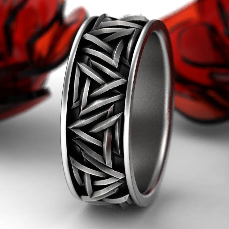 Silver Viking Valknut Knot Ring, Triangle Wedding Ring, Tribal Jewelry, Norse Ring, Silver Odin Ring, Mens Viking Celtic Rune Ring, 1186