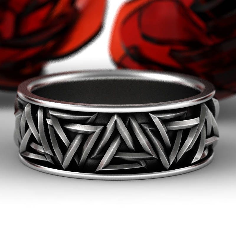 Silver Viking Valknut Knot Ring, Triangle Wedding Ring, Tribal Jewelry, Norse Ring, Silver Odin Ring, Mens Viking Celtic Rune Ring, 1186