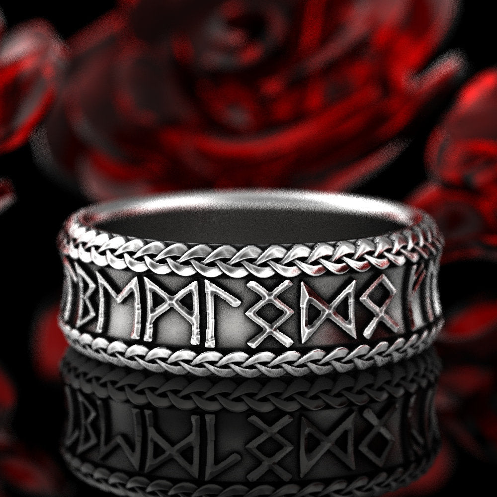 Viking Rune Ring, Silver Rune Wedding Band, Silver Rune Ring, Magical Jewelry, Rune Jewelry, Norse Ring, Viking Rune Sterling Ring, 1791