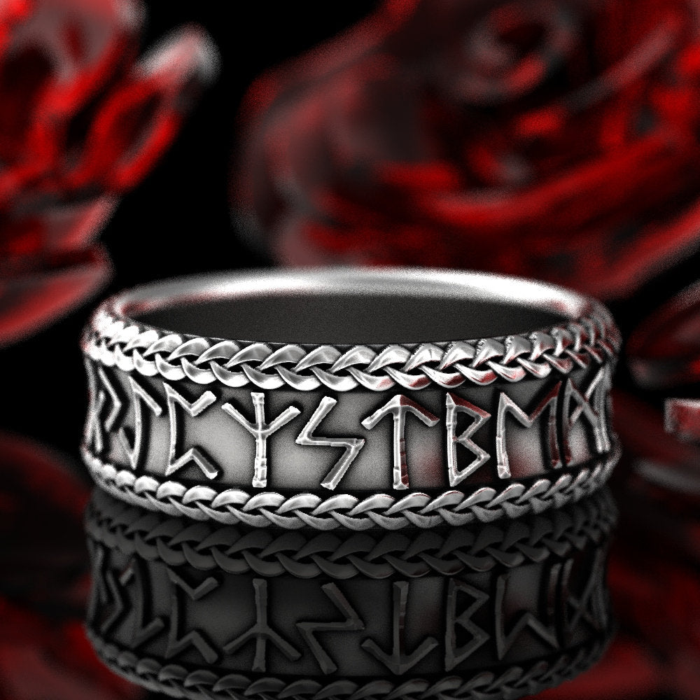 Viking Rune Ring, Silver Rune Wedding Band, Silver Rune Ring, Magical Jewelry, Rune Jewelry, Norse Ring, Viking Rune Sterling Ring, 1791