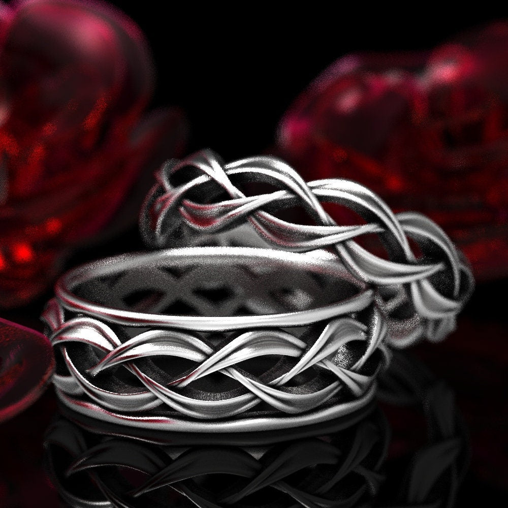 His & Hers Wedding Ring Set, Celtic Woven Wedding Ring Set in Sterling Silver, Matching His and Hers Wedding Bands, Celtic Wedding 1328 1329