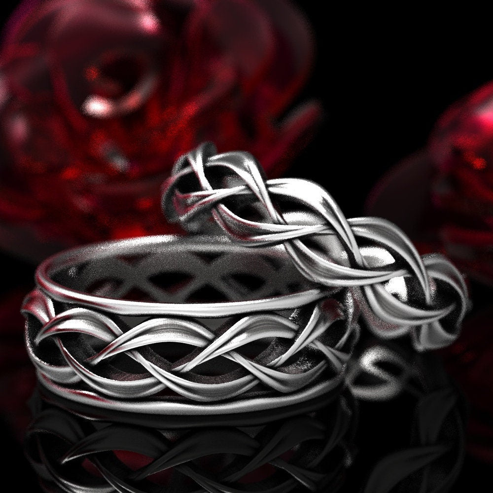 His & Hers Wedding Ring Set, Celtic Woven Wedding Ring Set in Sterling Silver, Matching His and Hers Wedding Bands, Celtic Wedding 1328 1329