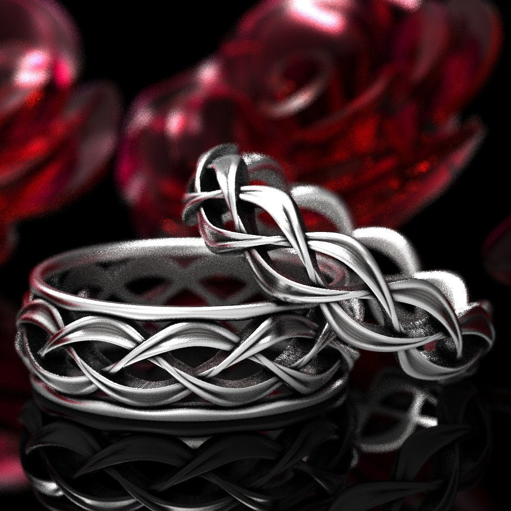 His & Hers Wedding Ring Set, Celtic Woven Wedding Ring Set in Sterling Silver, Matching His and Hers Wedding Bands, Celtic Wedding 1328 1329