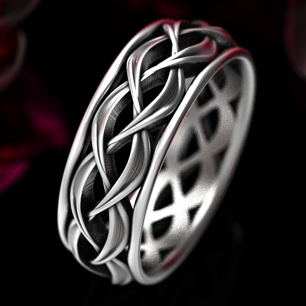 Mens Celtic Ring, Sterling Silver Celtic Wedding Band, Mens Silver Ring, Celtic Braided Ring, Mens Celtic Wedding Ring, 1329