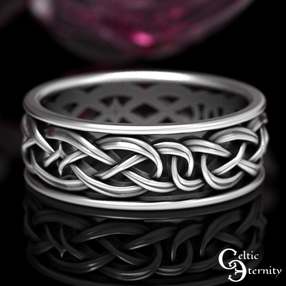Mens Modern Celtic Ring, Sterling Silver Mens Wedding Band, Interwoven Mens Ring, Silver Celtic Wide Band, Mens Wide Wedding Ring, 1648