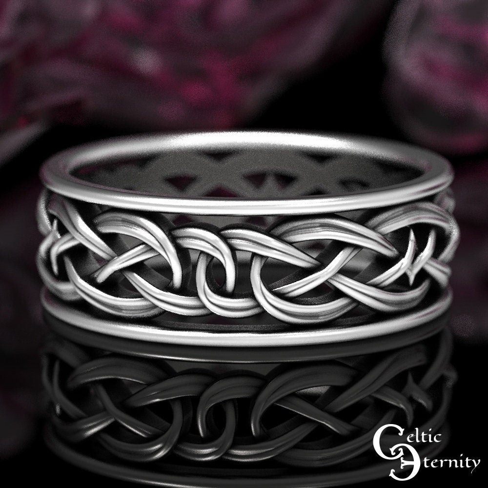 Mens Modern Celtic Ring, Sterling Silver Mens Wedding Band, Interwoven Mens Ring, Silver Celtic Wide Band, Mens Wide Wedding Ring, 1648