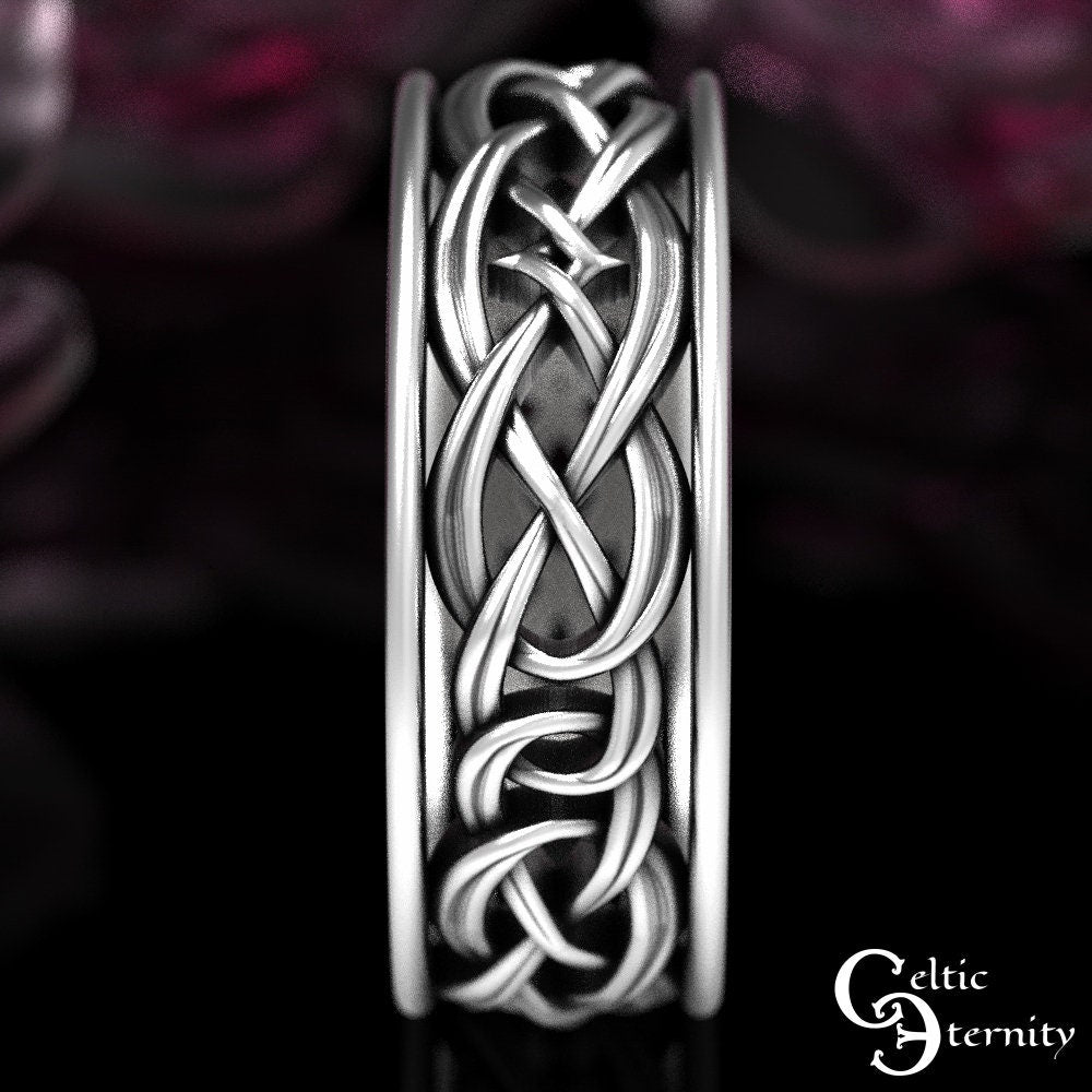 Mens Modern Celtic Ring, Sterling Silver Mens Wedding Band, Interwoven Mens Ring, Silver Celtic Wide Band, Mens Wide Wedding Ring, 1648
