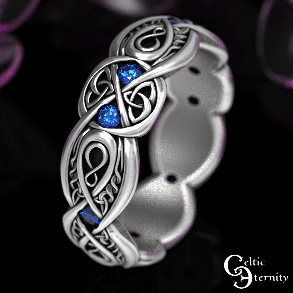 Celtic Infinity Ring, Sterling Silver Sapphire Ring, Eternity Wedding Band, Celtic Wedding Band, Love Knot Ring, Sapphire Wedding Band, 1411