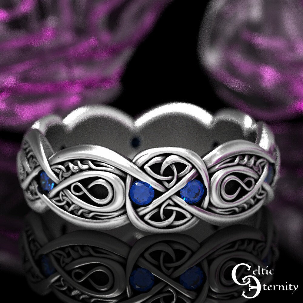 Celtic Infinity Ring, Sterling Silver Sapphire Ring, Eternity Wedding Band, Celtic Wedding Band, Love Knot Ring, Sapphire Wedding Band, 1411