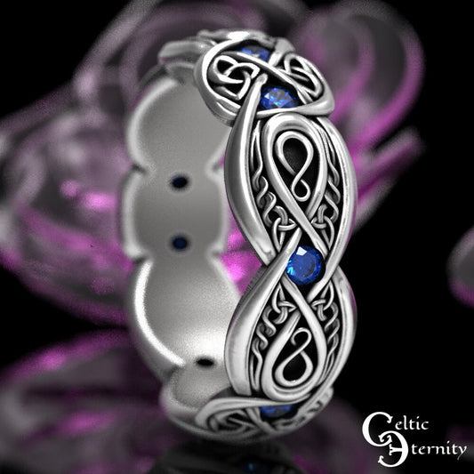 Celtic Infinity Ring, Sterling Silver Sapphire Ring, Eternity Wedding Band, Celtic Wedding Band, Love Knot Ring, Sapphire Wedding Band, 1411