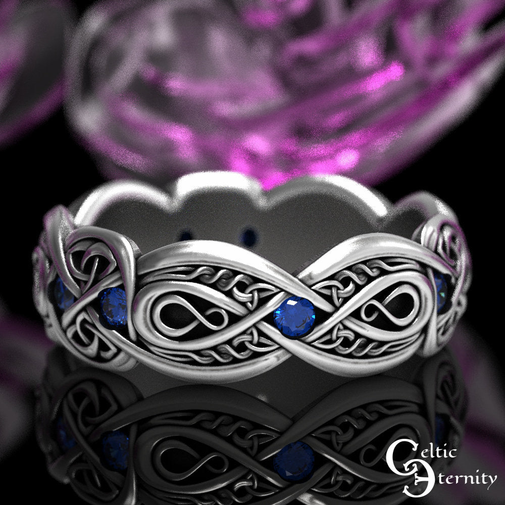 Celtic Infinity Ring, Sterling Silver Sapphire Ring, Eternity Wedding Band, Celtic Wedding Band, Love Knot Ring, Sapphire Wedding Band, 1411