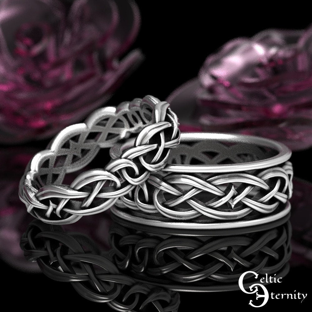 Matching Celtic Wedding Bands, Sterling Celtic Ring Set, Wedding Ring Set, Matching Silver Rings, Celtic Wedding Ring Set, 1403 1648