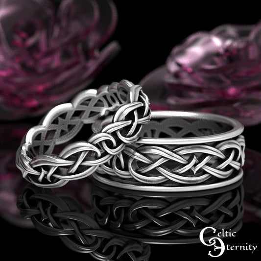 Matching Celtic Wedding Bands, Sterling Celtic Ring Set, Wedding Ring Set, Matching Silver Rings, Celtic Wedding Ring Set, 1403 1648