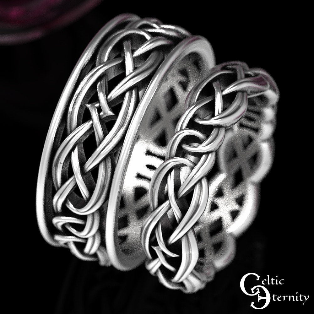 Matching Celtic Wedding Bands, Sterling Celtic Ring Set, Wedding Ring Set, Matching Silver Rings, Celtic Wedding Ring Set, 1403 1648