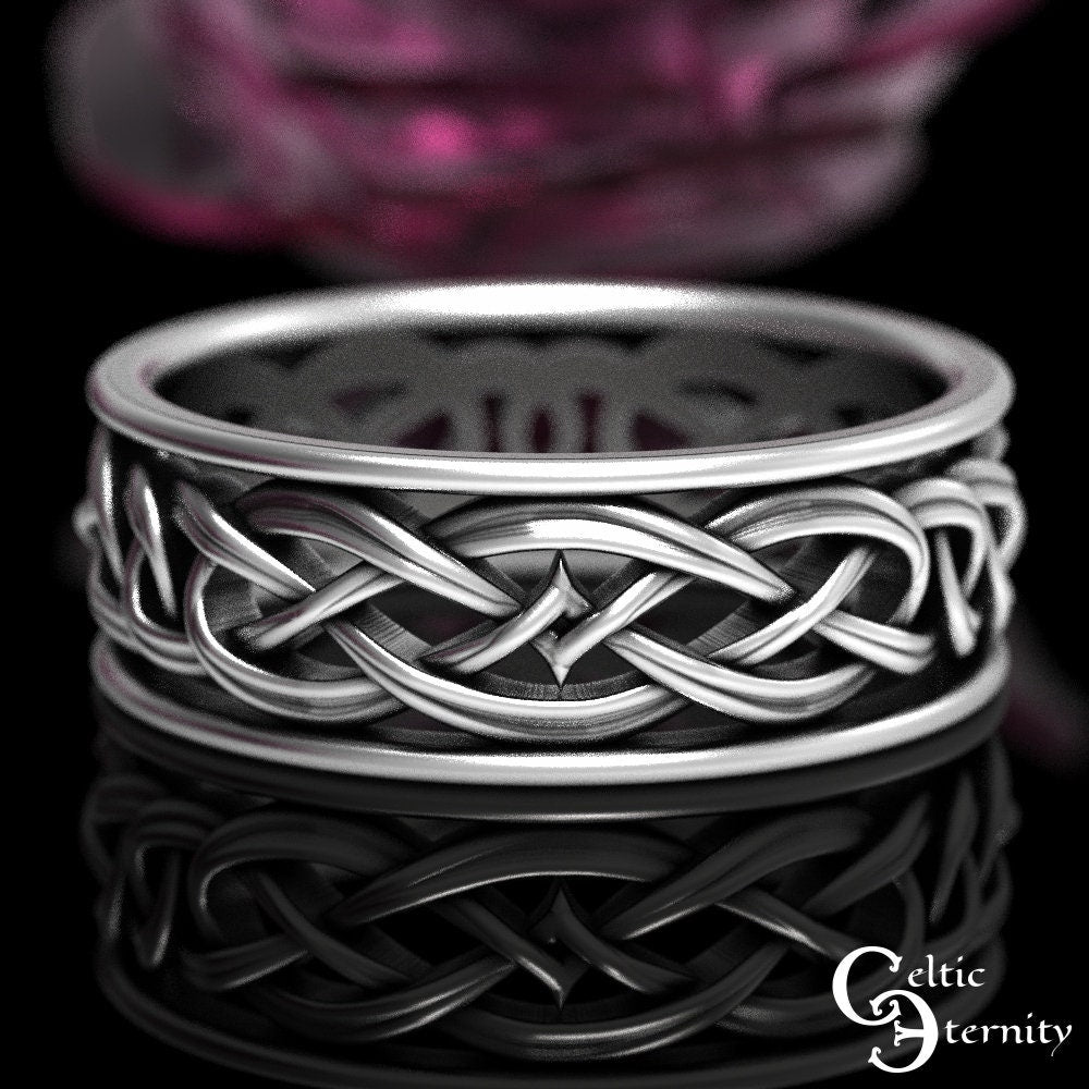 Mens Modern Celtic Ring, Sterling Silver Mens Wedding Band, Interwoven Mens Ring, Silver Celtic Wide Band, Mens Wide Wedding Ring, 1648