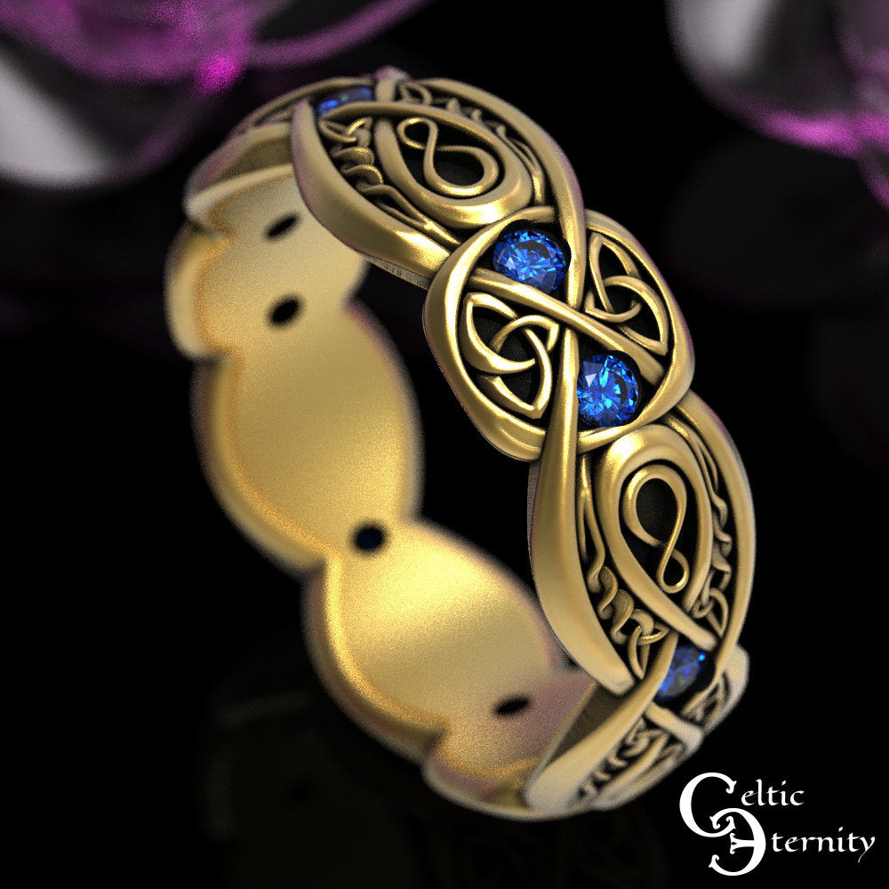 Celtic Infinity Ring, Sterling Silver Sapphire Ring, Eternity Wedding Band, Celtic Wedding Band, Love Knot Ring, Sapphire Wedding Band, 1411