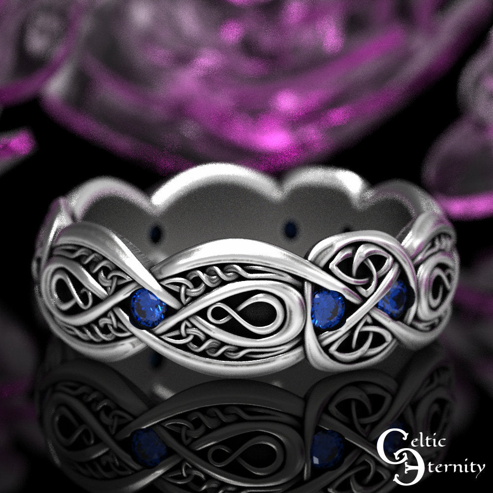 Celtic Infinity Ring, Sterling Silver Sapphire Ring, Eternity Wedding Band, Celtic Wedding Band, Love Knot Ring, Sapphire Wedding Band, 1411