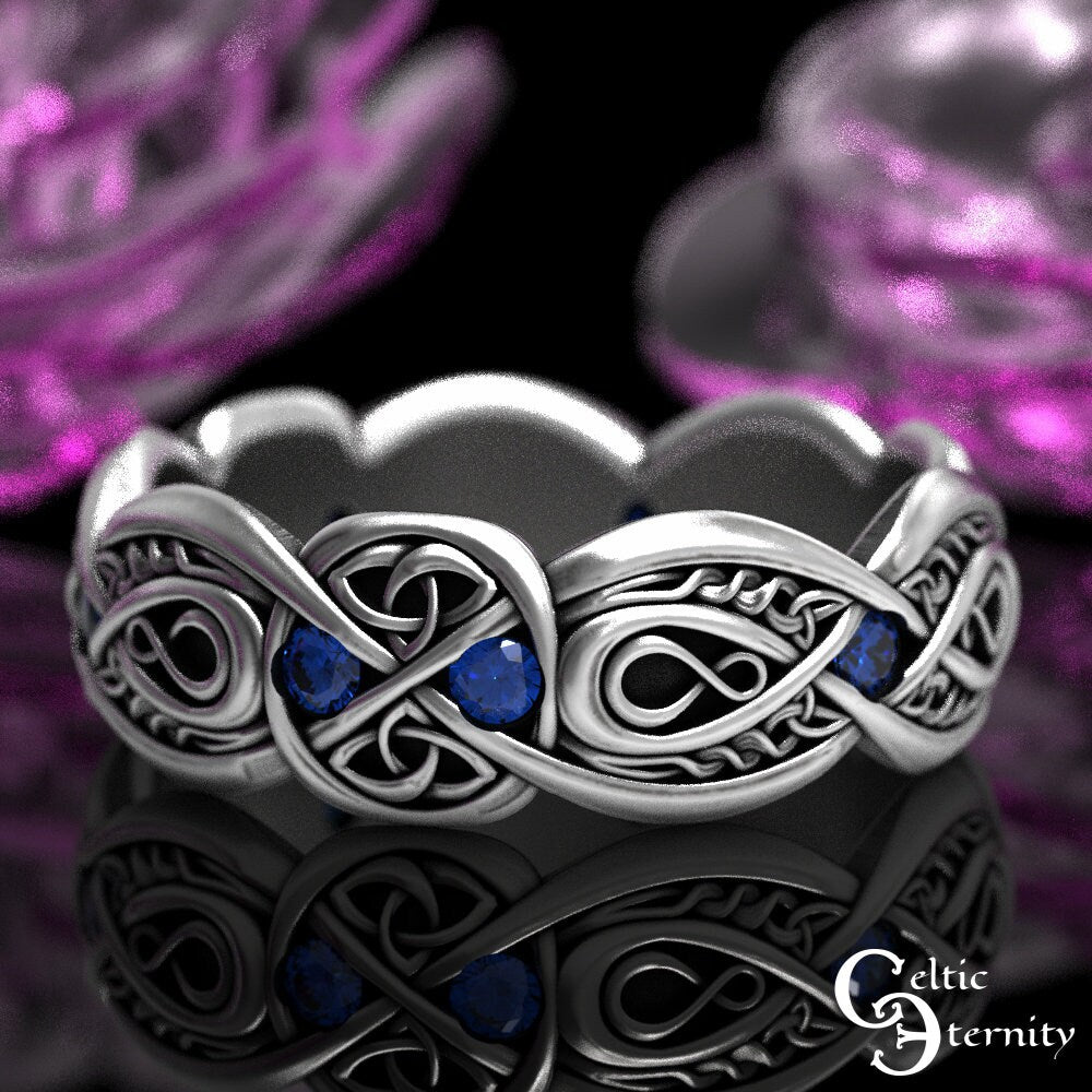 Celtic Infinity Ring, Sterling Silver Sapphire Ring, Eternity Wedding Band, Celtic Wedding Band, Love Knot Ring, Sapphire Wedding Band, 1411