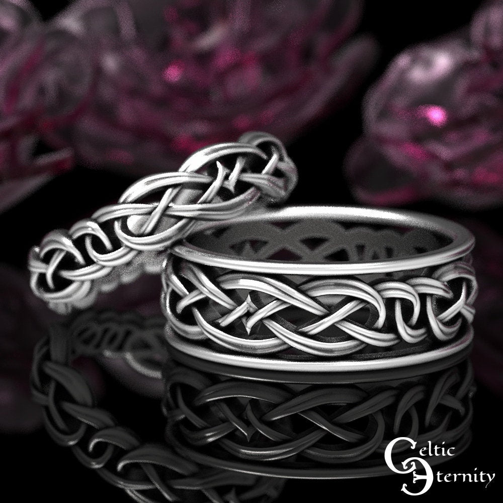 Matching Celtic Wedding Bands, Sterling Celtic Ring Set, Wedding Ring Set, Matching Silver Rings, Celtic Wedding Ring Set, 1403 1648