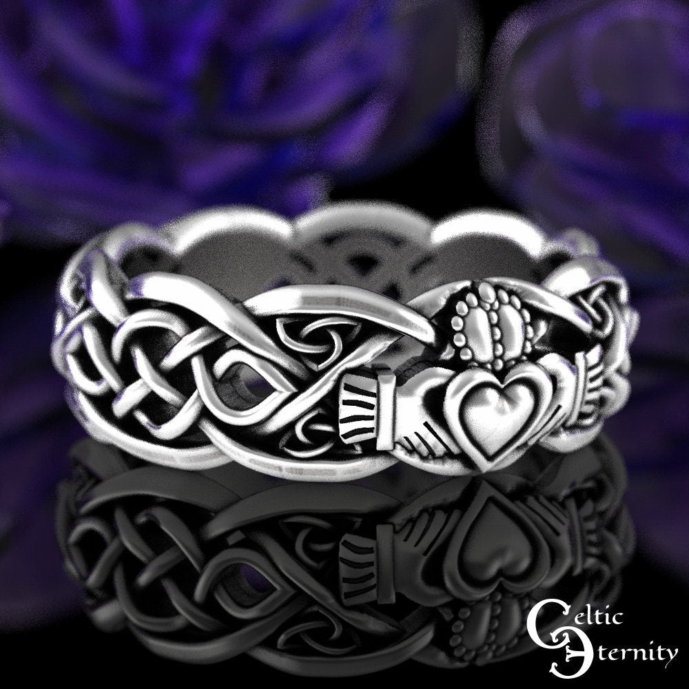 Sterling Silver Claddagh Ring, Modern Claddagh Wedding Ring, Celtic Knot Silver Heart Ring, Irish Love Ring, Claddagh Ring, Handfasting 1683