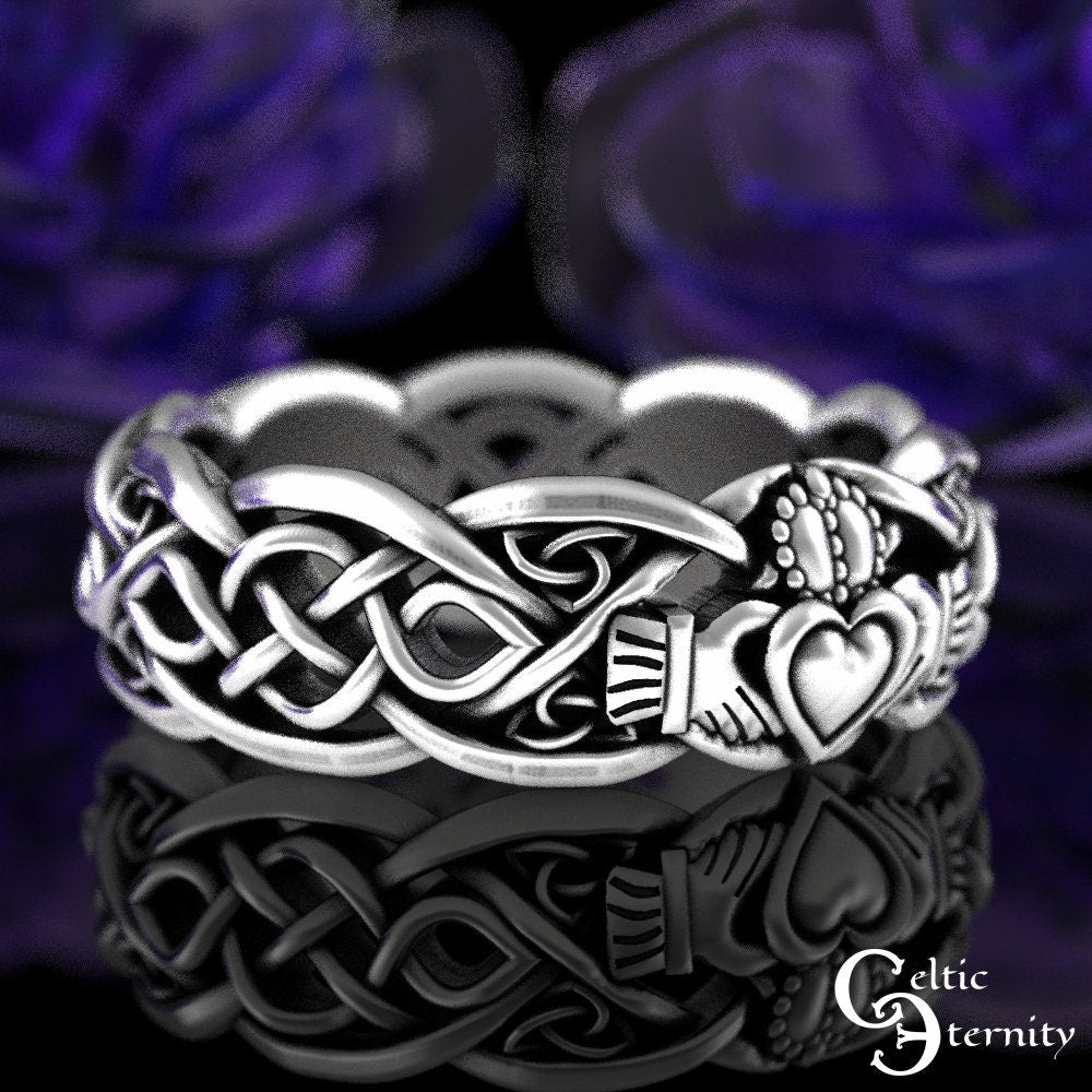 Sterling Silver Claddagh Ring, Modern Claddagh Wedding Ring, Celtic Knot Silver Heart Ring, Irish Love Ring, Claddagh Ring, Handfasting 1683