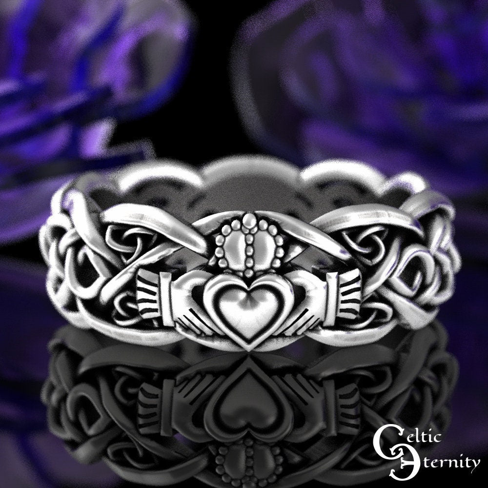 Sterling Silver Claddagh Ring, Modern Claddagh Wedding Ring, Celtic Knot Silver Heart Ring, Irish Love Ring, Claddagh Ring, Handfasting 1683