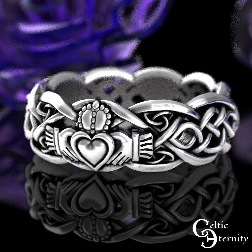 Sterling Silver Claddagh Ring, Modern Claddagh Wedding Ring, Celtic Knot Silver Heart Ring, Irish Love Ring, Claddagh Ring, Handfasting 1683