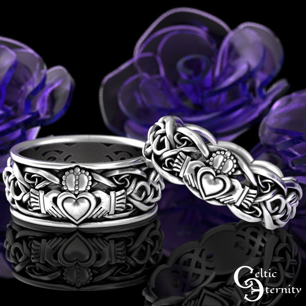 Sterling Silver Claddagh Ring, Modern Claddagh Wedding Ring, Celtic Knot Silver Heart Ring, Irish Love Ring, Claddagh Ring, Handfasting 1683