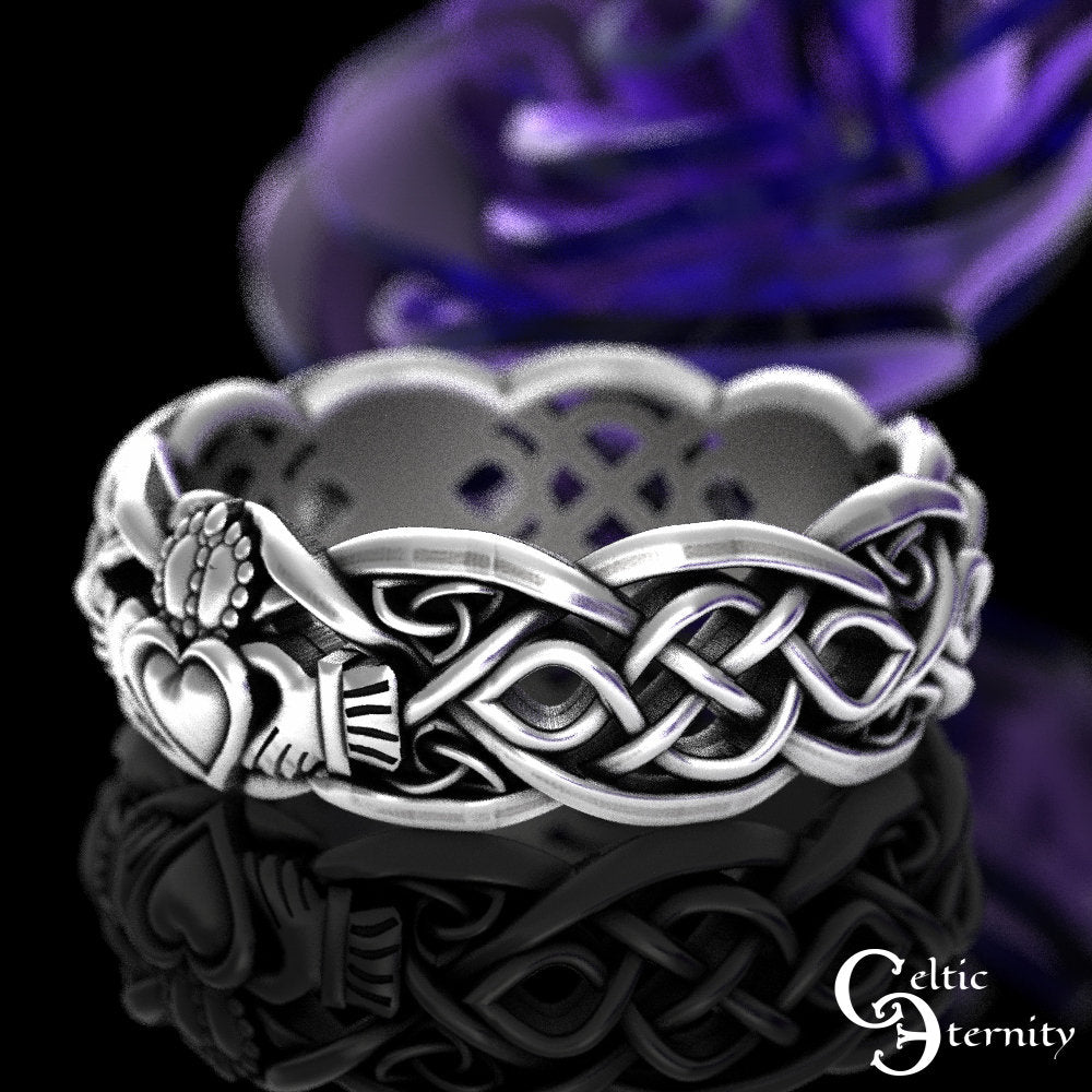 His Hers Sterling Claddagh Ring Set, Modern Claddagh Wedding Rings, Matching Celtic Wedding Bands, Irish Love Rings, 1683 1687