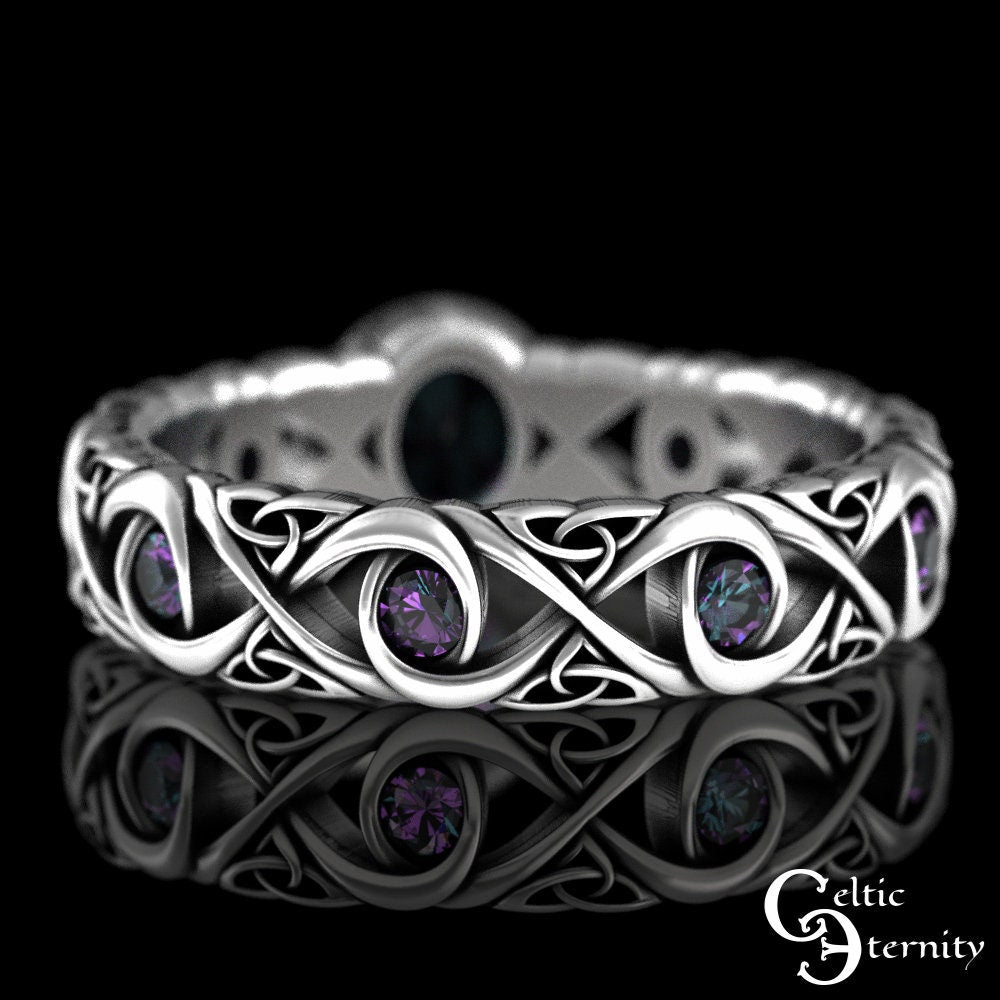 Celtic Alexandrite Engagement Ring, Sterling Alexandrite Ring, Alexandrite Wedding Ring, Womens Alexandrite Ring, Silver Bridal Ring, 1741