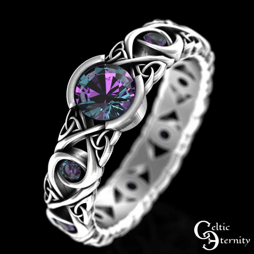 Celtic Alexandrite Engagement Ring, Sterling Alexandrite Ring, Alexandrite Wedding Ring, Womens Alexandrite Ring, Silver Bridal Ring, 1741