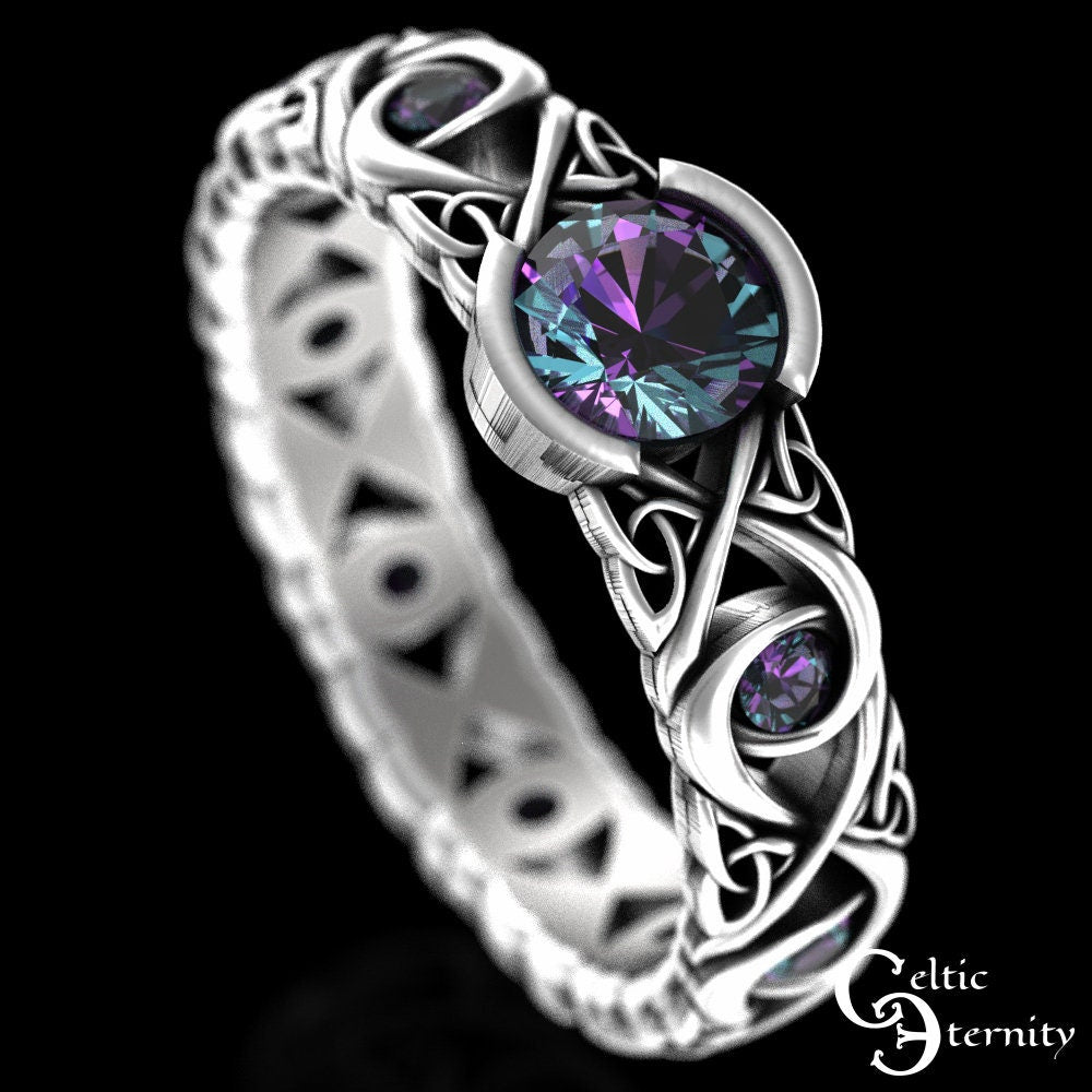 Celtic Alexandrite Engagement Ring, Sterling Alexandrite Ring, Alexandrite Wedding Ring, Womens Alexandrite Ring, Silver Bridal Ring, 1741