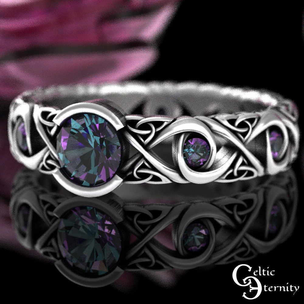 Celtic Alexandrite Engagement Ring, Sterling Alexandrite Ring, Alexandrite Wedding Ring, Womens Alexandrite Ring, Silver Bridal Ring, 1741