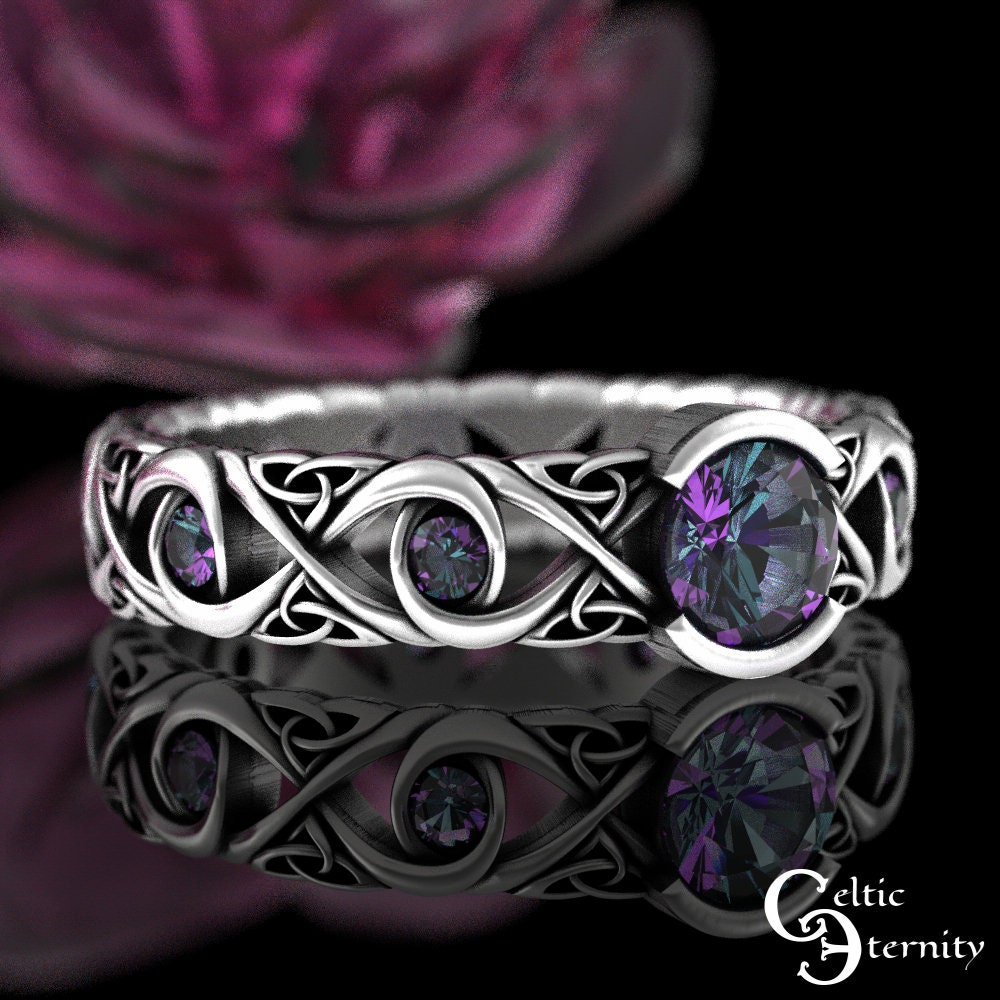 Celtic Alexandrite Engagement Ring, Sterling Alexandrite Ring, Alexandrite Wedding Ring, Womens Alexandrite Ring, Silver Bridal Ring, 1741
