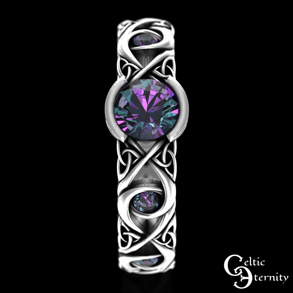 Celtic Alexandrite Engagement Ring, Sterling Alexandrite Ring, Alexandrite Wedding Ring, Womens Alexandrite Ring, Silver Bridal Ring, 1741