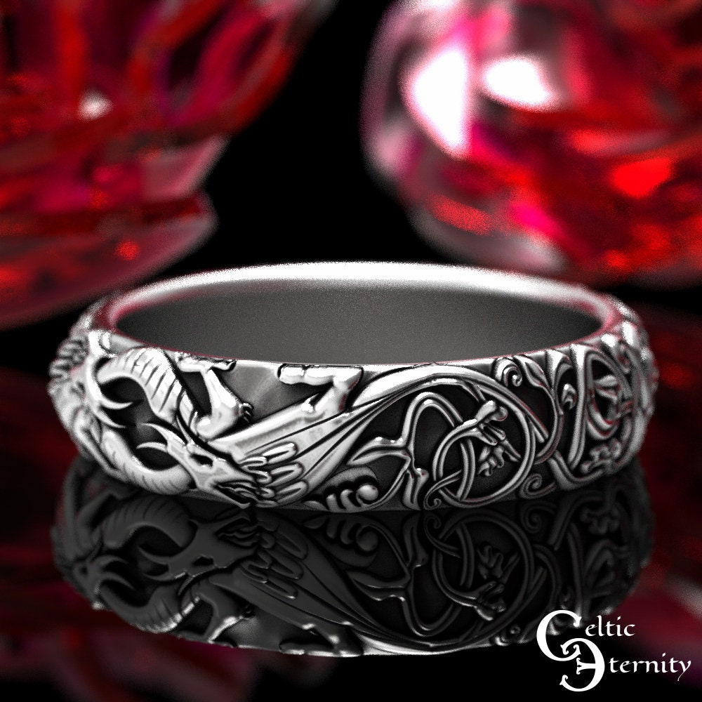Norse Dragon Ring, Sterling Celtic Dragon Wedding Band, Womens Dragon Ring, Entwined Dragons Ring, Silver Viking Dragon Ring, 1803