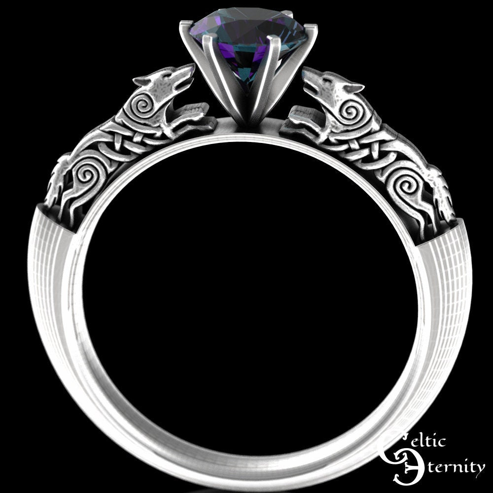 Alexandrite Engagement Ring, Sterling Alexandrite Celtic Ring, Celtic Alexandrite Wedding Ring, Alexandrite Solitaire, Wolf Engagement,1801