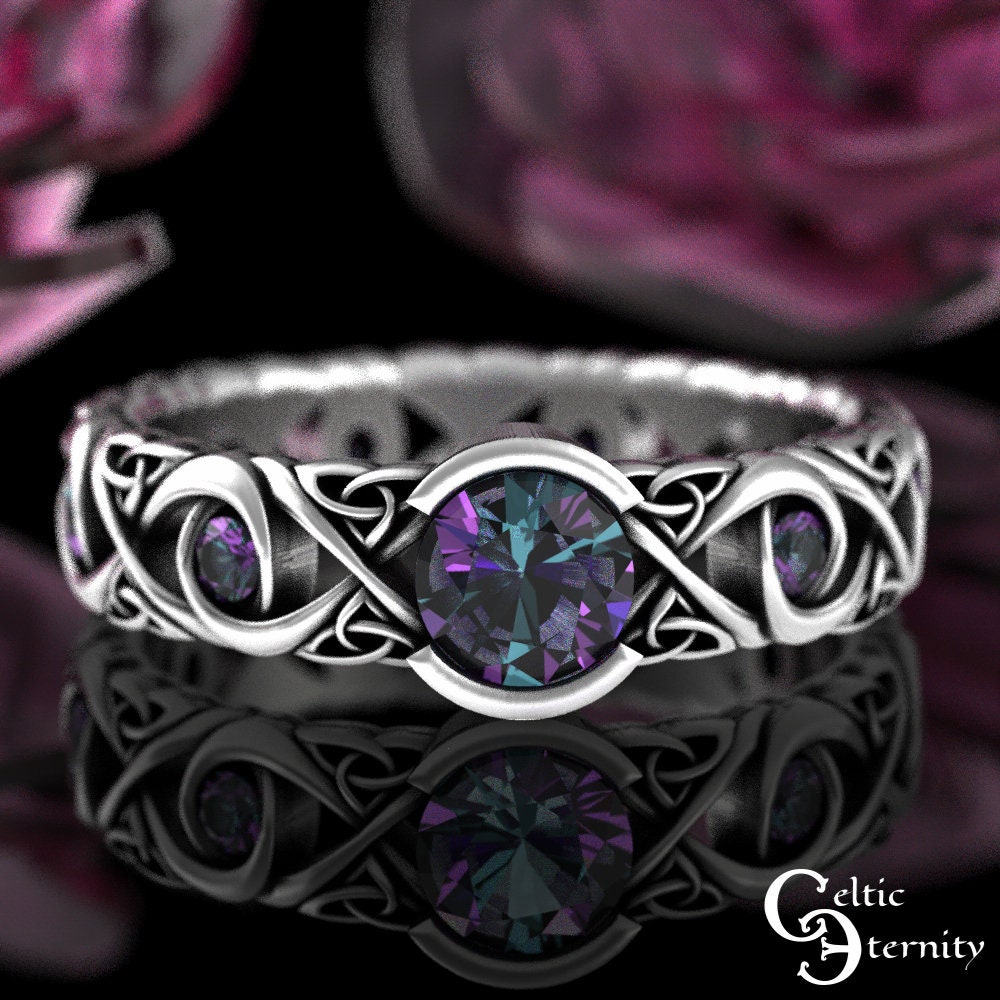 Celtic Alexandrite Engagement Ring, Sterling Alexandrite Ring, Alexandrite Wedding Ring, Womens Alexandrite Ring, Silver Bridal Ring, 1741