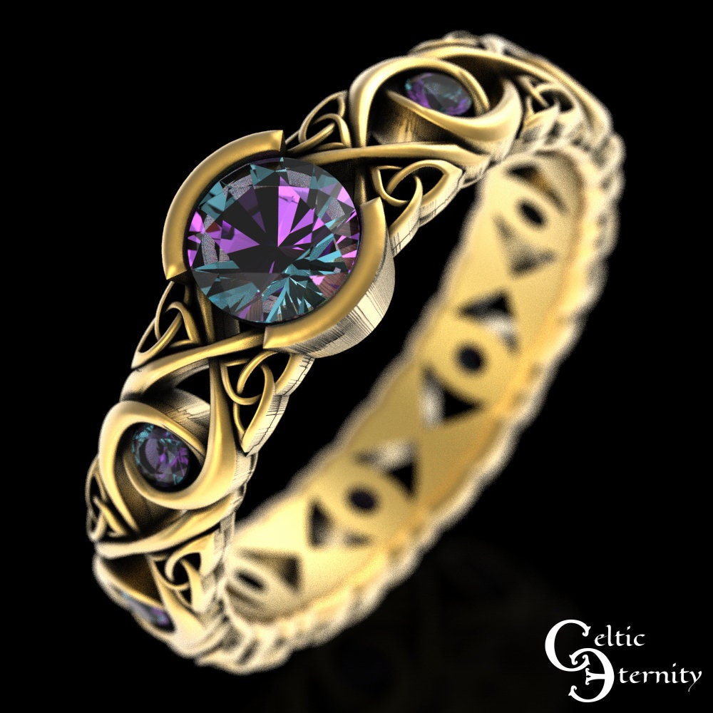 Celtic Alexandrite Engagement Ring, Sterling Alexandrite Ring, Alexandrite Wedding Ring, Womens Alexandrite Ring, Silver Bridal Ring, 1741
