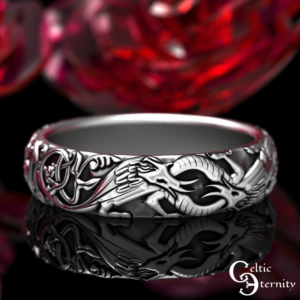 Norse Dragon Ring, Sterling Celtic Dragon Wedding Band, Womens Dragon Ring, Entwined Dragons Ring, Silver Viking Dragon Ring, 1803